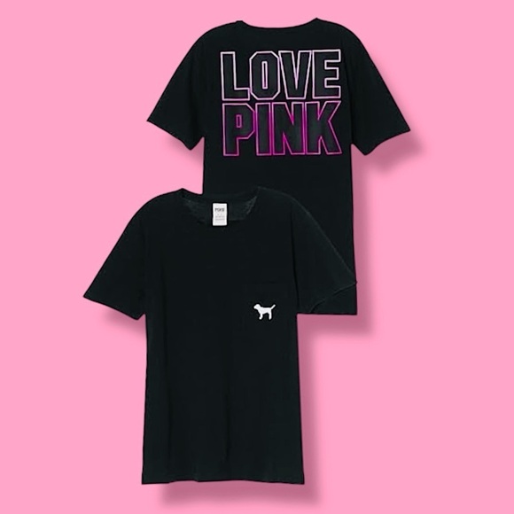 Tops - VS PINK | Campus Oversized Short Sleeve Tee in Black/Pink Size XS / S